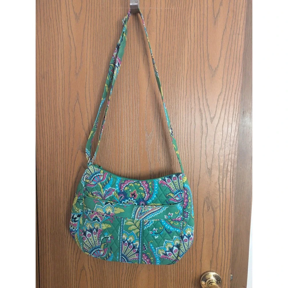 Vera Bradley Retired Emerald Paisley Quilted Cotton Crossbody Bag Green Multi